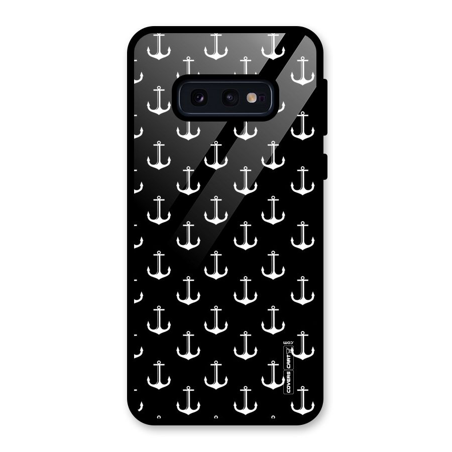 White And Black Anchor Pattern Glass Back Case for Galaxy S10e