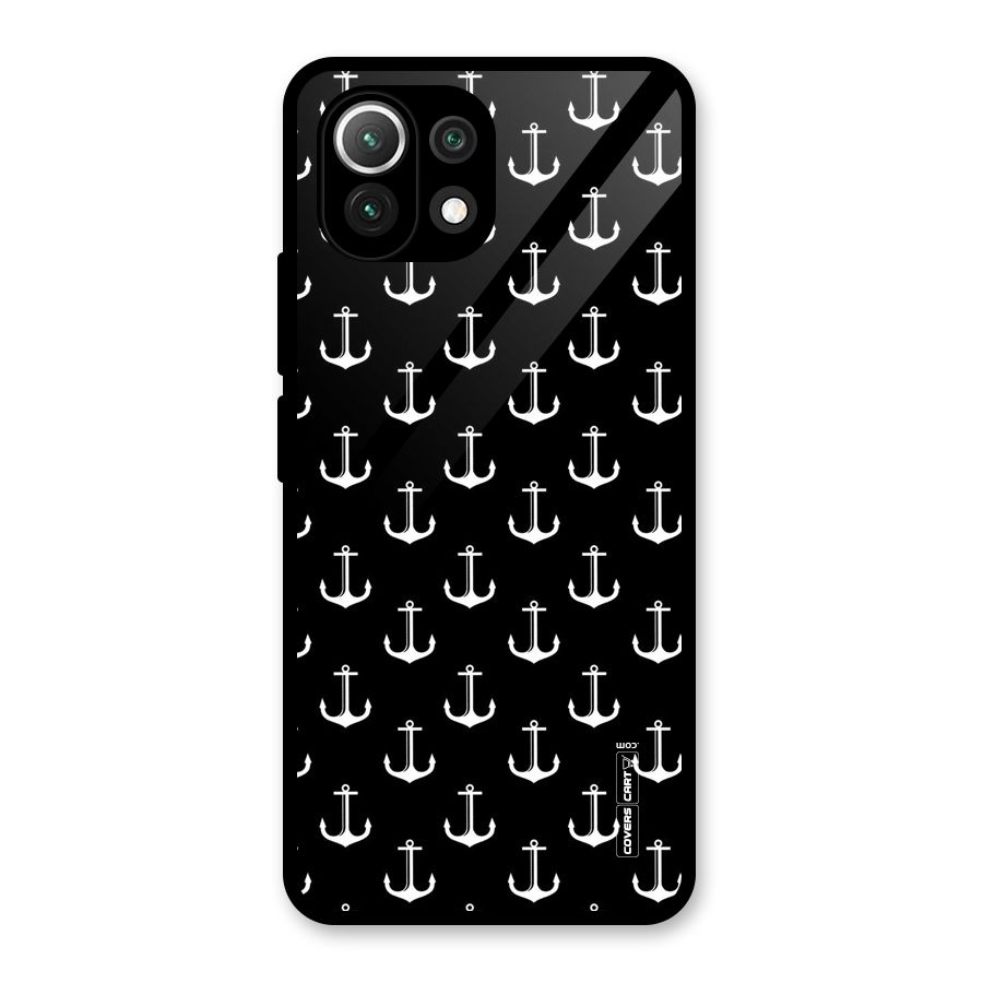 White And Black Anchor Pattern Glass Back Case for Mi 11 Lite NE 5G