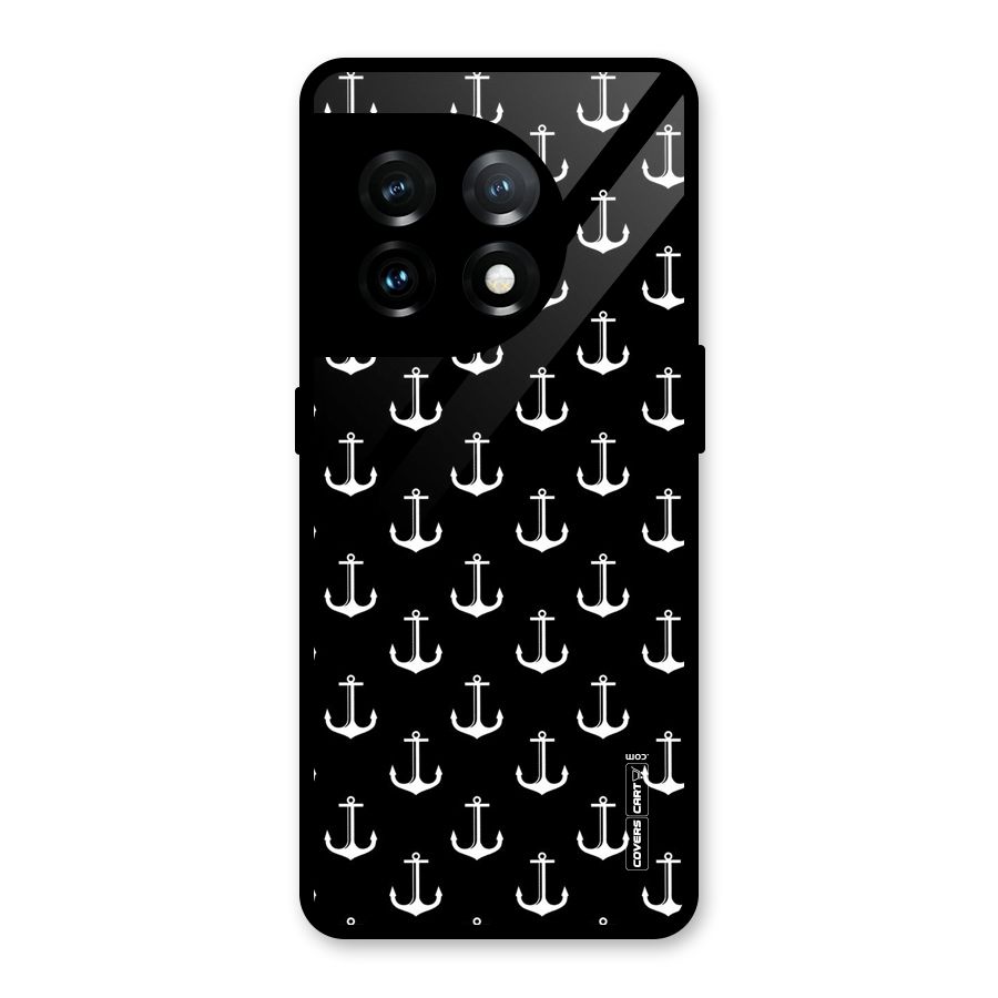 White And Black Anchor Pattern Glass Back Case for OnePlus 11