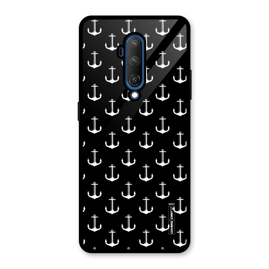 White And Black Anchor Pattern Glass Back Case for OnePlus 7T Pro