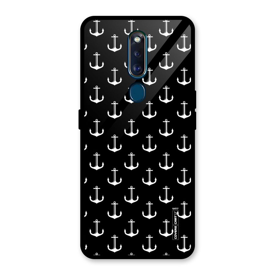 White And Black Anchor Pattern Glass Back Case for Oppo F11 Pro