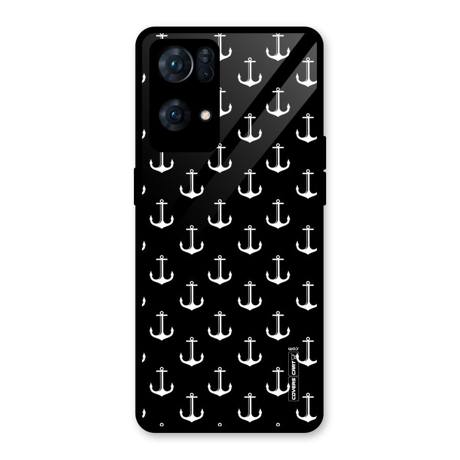 White And Black Anchor Pattern Glass Back Case for Oppo Reno7 Pro 5G