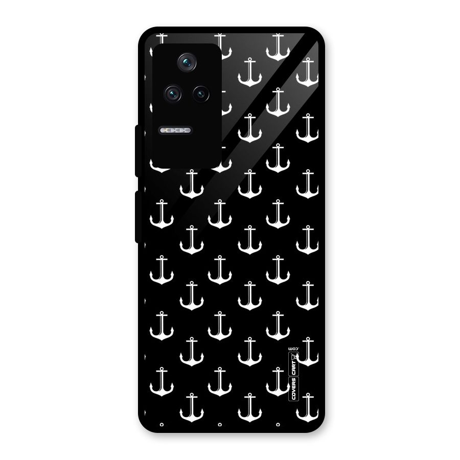 White And Black Anchor Pattern Glass Back Case for Poco F4 5G