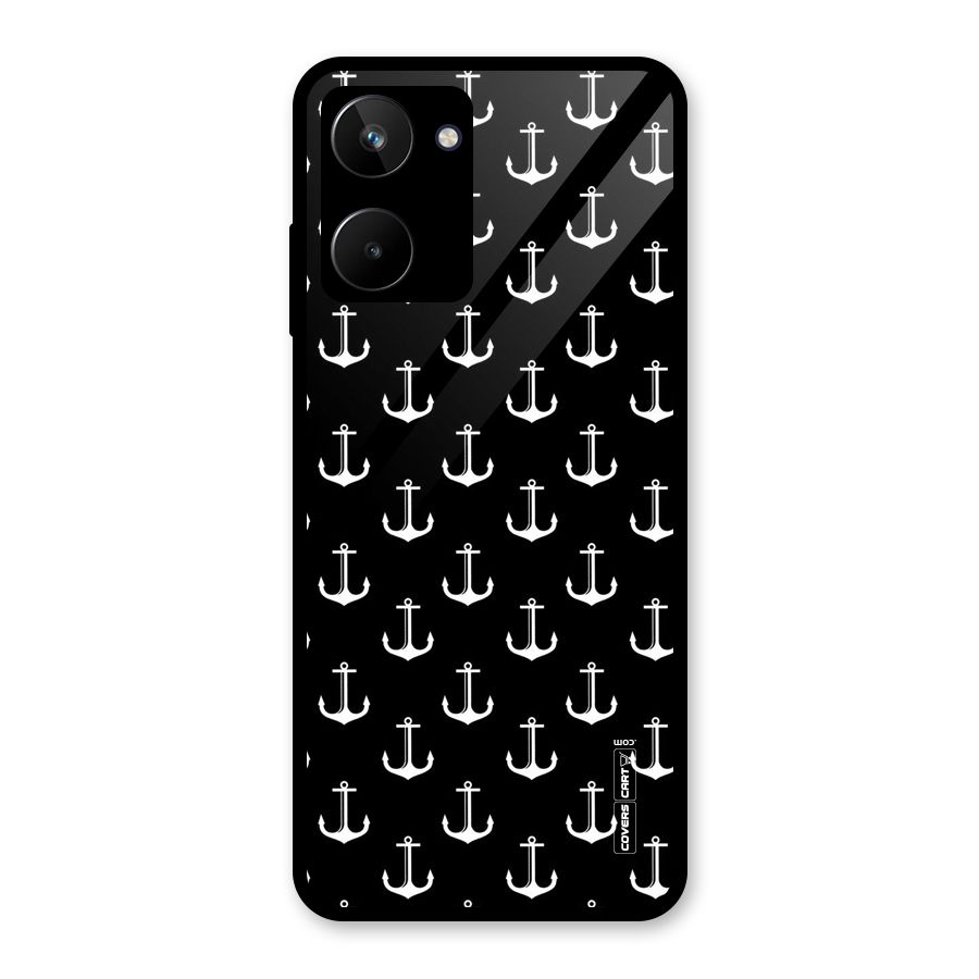White And Black Anchor Pattern Glass Back Case for Realme 10
