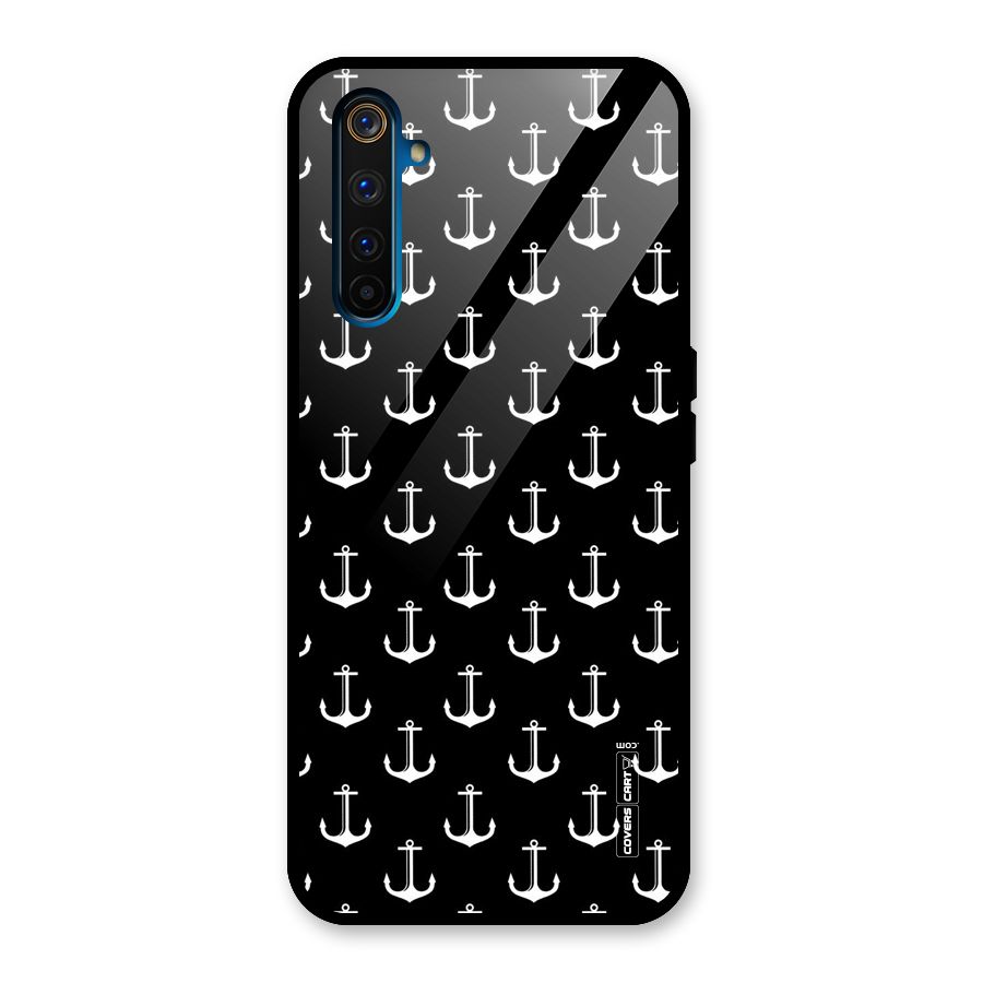 White And Black Anchor Pattern Glass Back Case for Realme 6 Pro