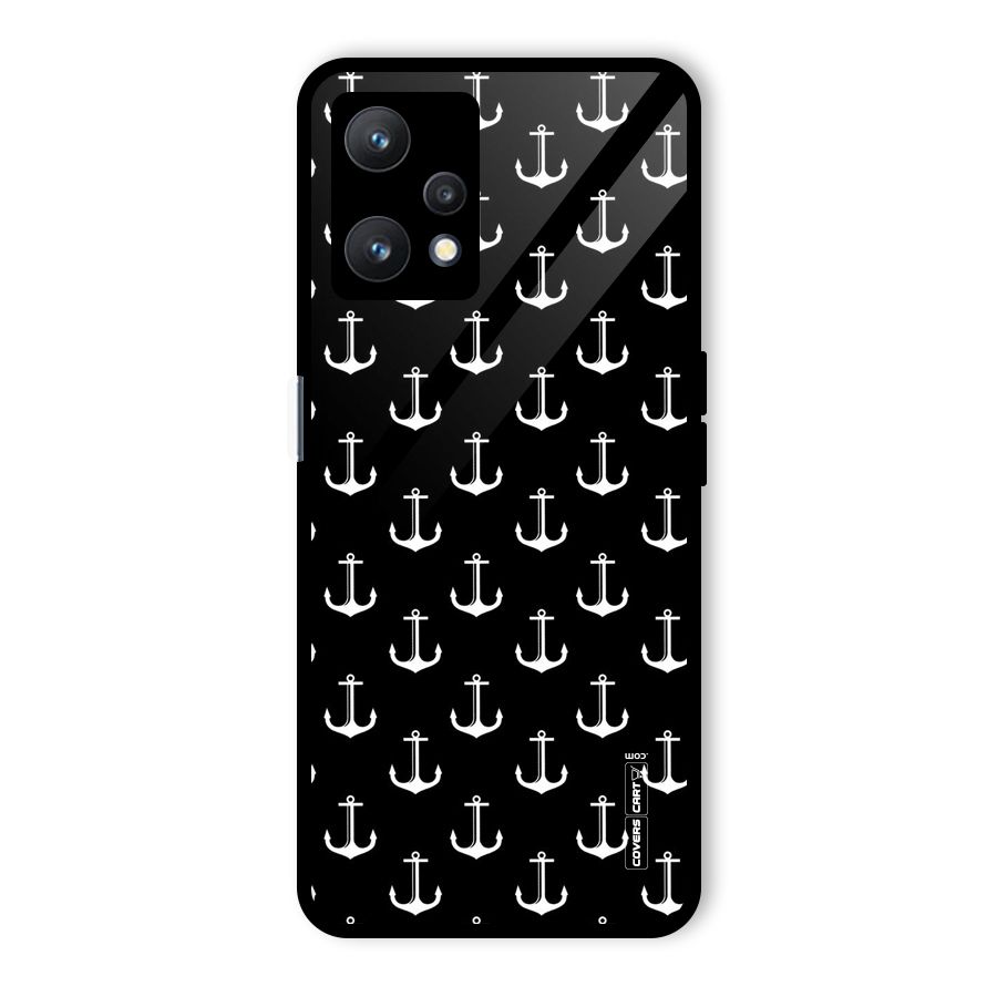 White And Black Anchor Pattern Glass Back Case for Realme 9 Pro 5G