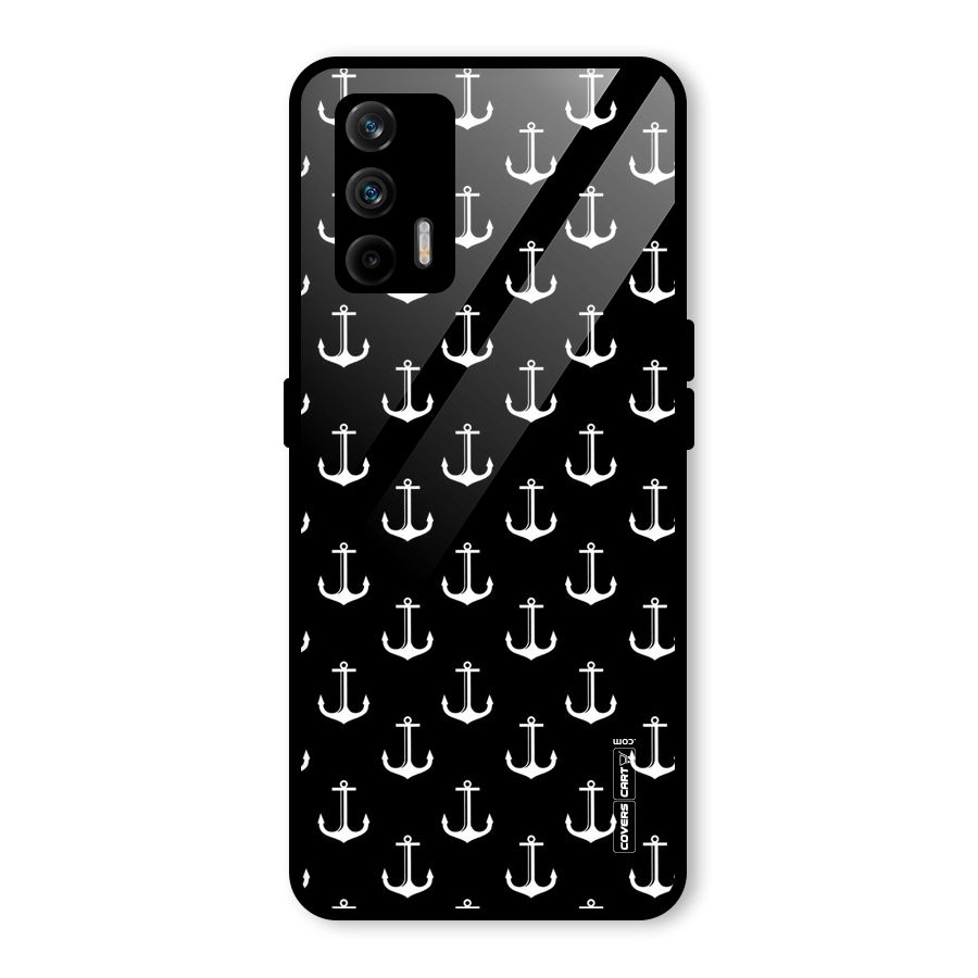 White And Black Anchor Pattern Glass Back Case for Realme GT 5G