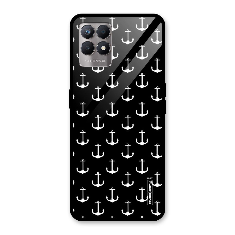 White And Black Anchor Pattern Glass Back Case for Realme Narzo 50