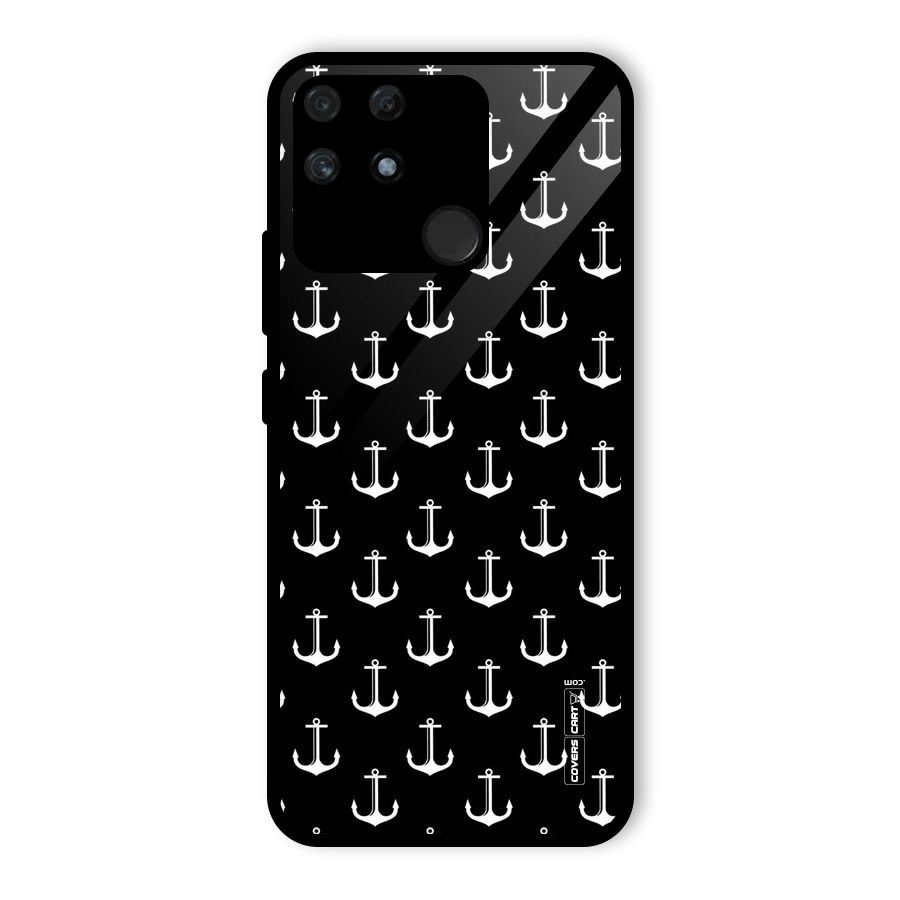 White And Black Anchor Pattern Glass Back Case for Realme Narzo 50A