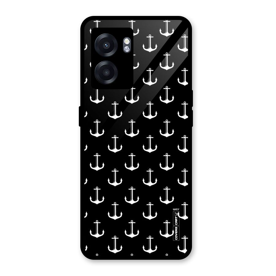 White And Black Anchor Pattern Glass Back Case for Realme Narzo 50 5G