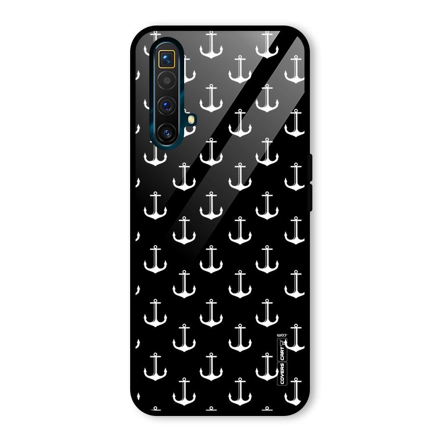 White And Black Anchor Pattern Glass Back Case for Realme X3 SuperZoom