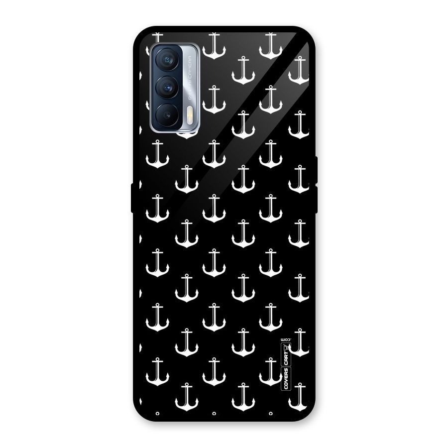 White And Black Anchor Pattern Glass Back Case for Realme X7