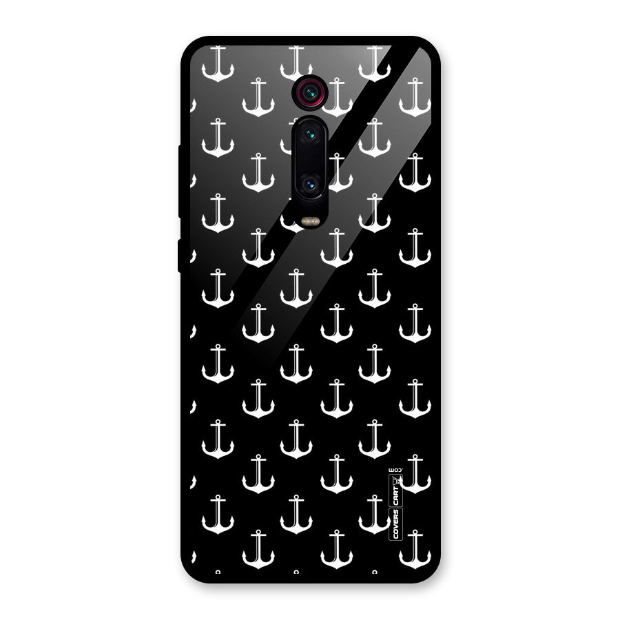 White And Black Anchor Pattern Glass Back Case for Redmi K20