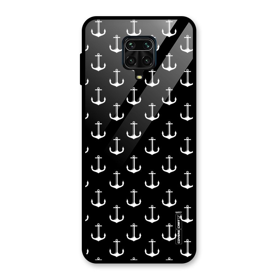 White And Black Anchor Pattern Glass Back Case for Redmi Note 10 Lite