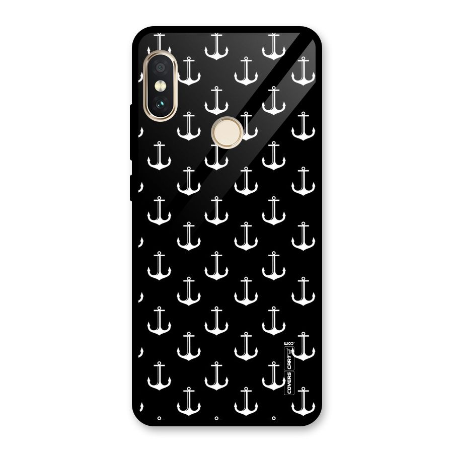 White And Black Anchor Pattern Glass Back Case for Redmi Note 5 Pro
