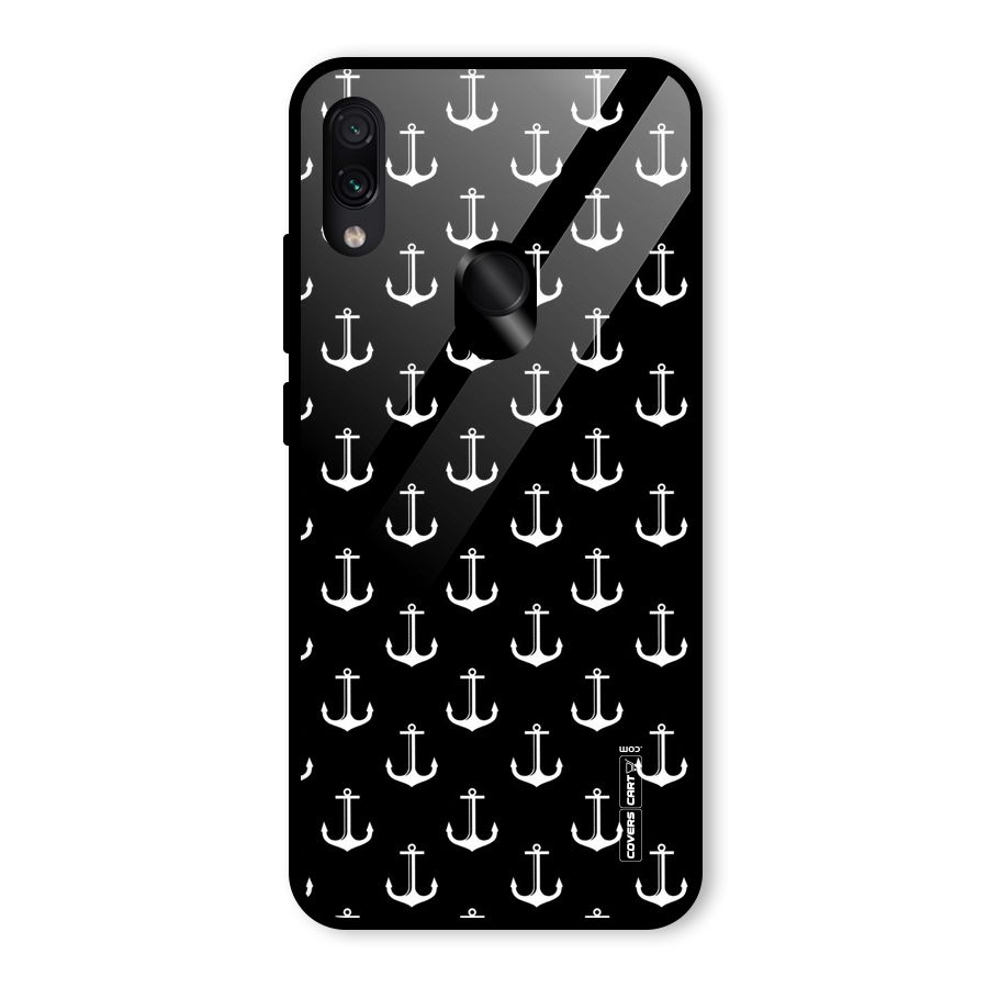 White And Black Anchor Pattern Glass Back Case for Redmi Note 7 Pro
