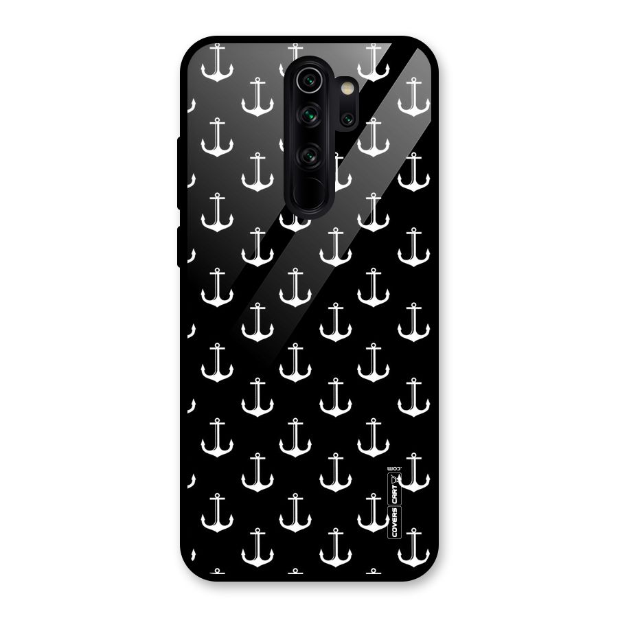 White And Black Anchor Pattern Glass Back Case for Redmi Note 8 Pro