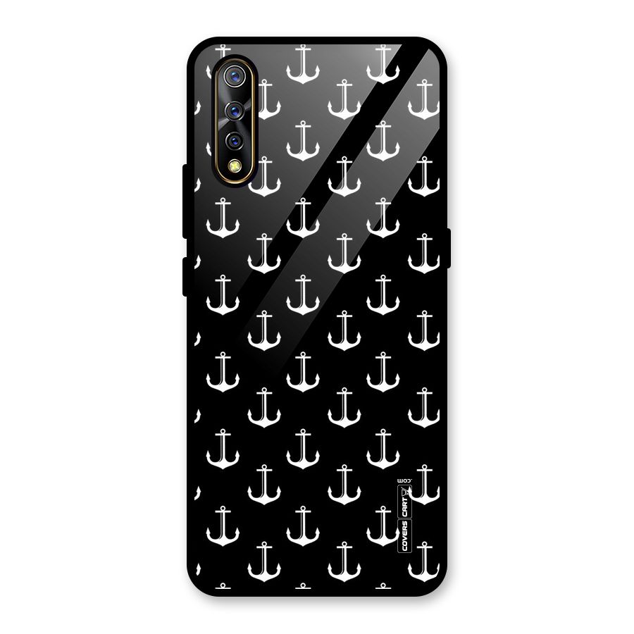 White And Black Anchor Pattern Glass Back Case for Vivo S1