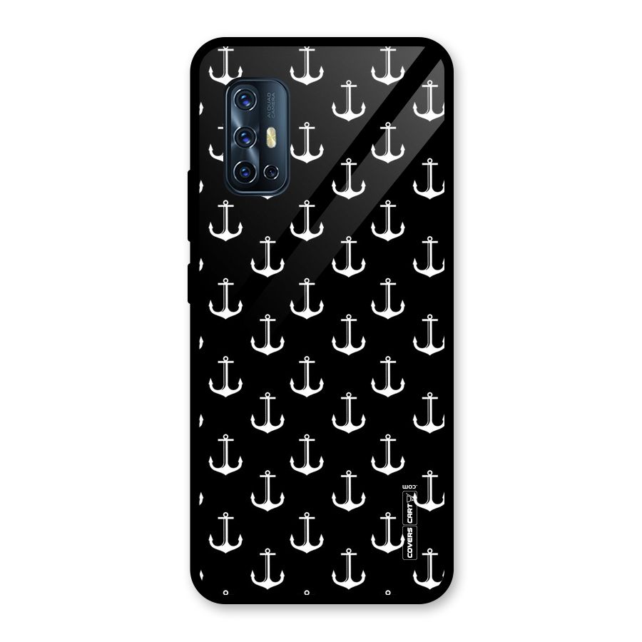 White And Black Anchor Pattern Glass Back Case for Vivo V17