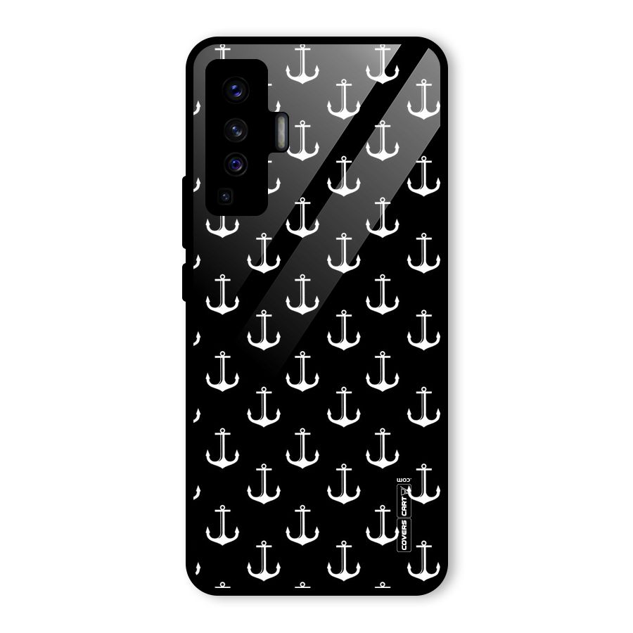 White And Black Anchor Pattern Glass Back Case for Vivo X50