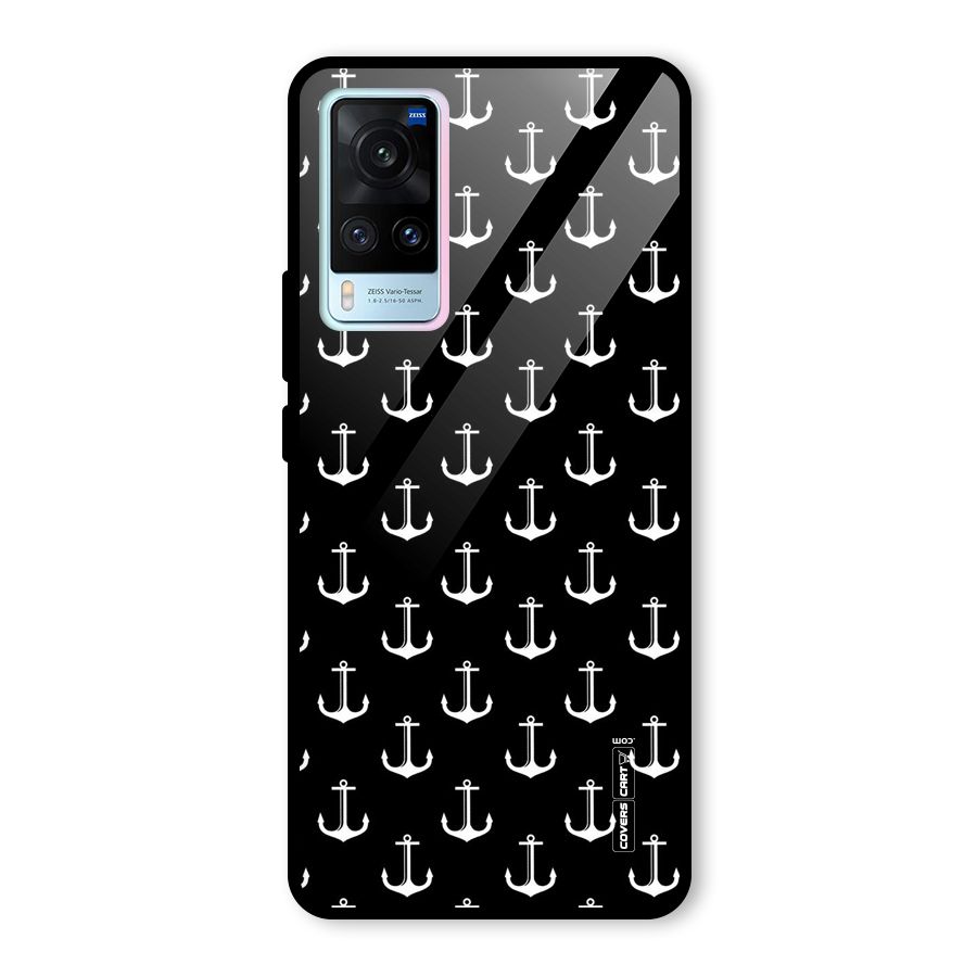 White And Black Anchor Pattern Glass Back Case for Vivo X60