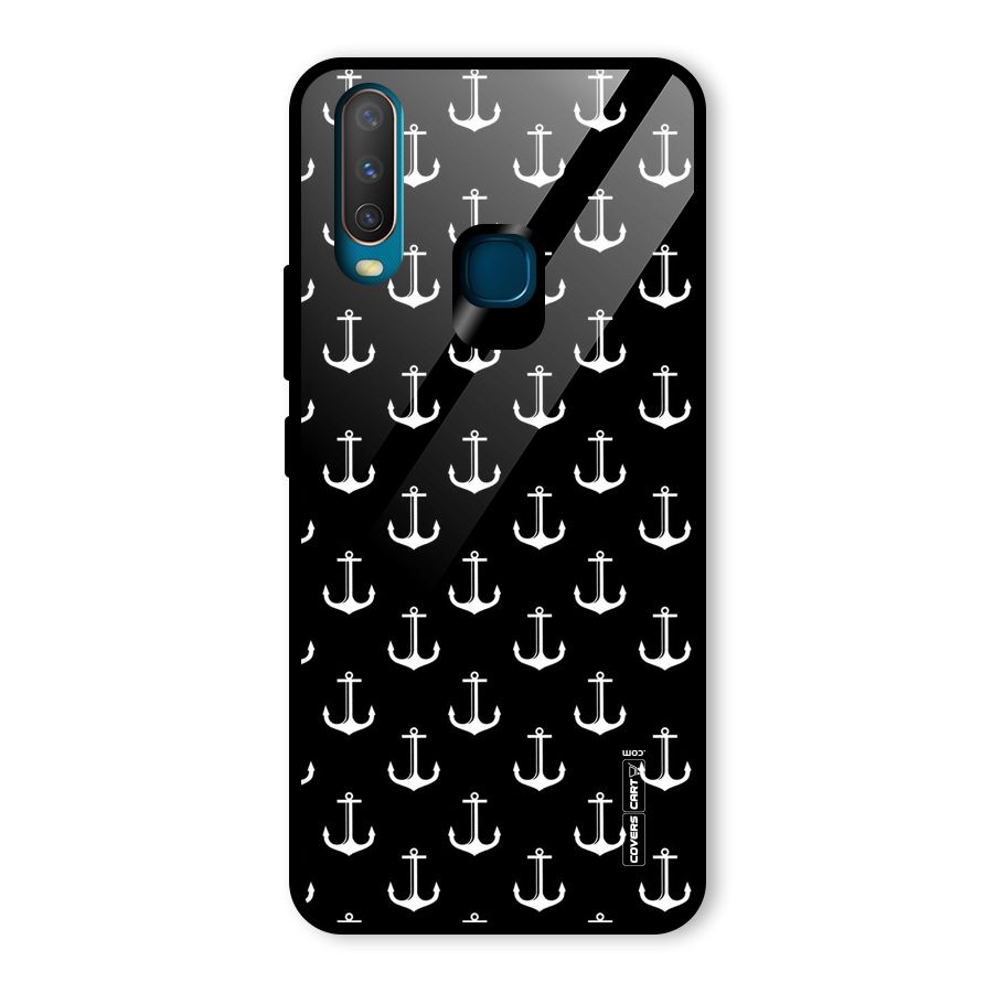 White And Black Anchor Pattern Glass Back Case for Vivo Y17