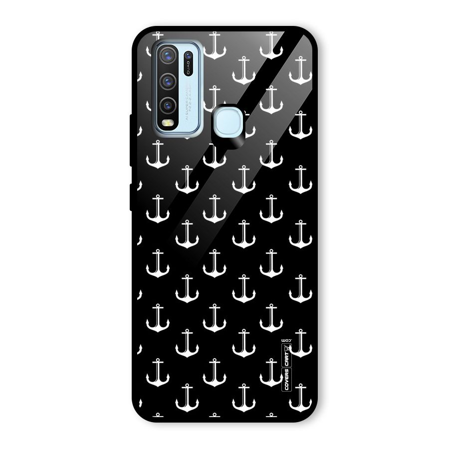 White And Black Anchor Pattern Glass Back Case for Vivo Y50