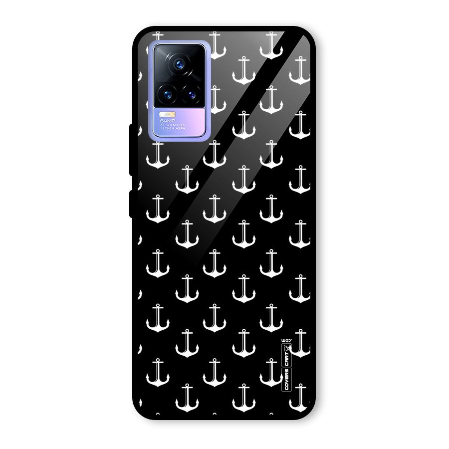 White And Black Anchor Pattern Glass Back Case for Vivo Y73