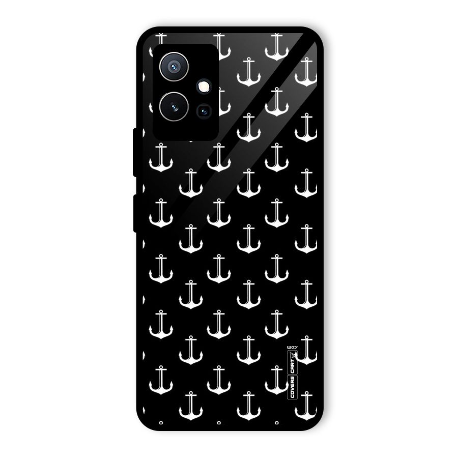 White And Black Anchor Pattern Glass Back Case for Vivo Y75 5G