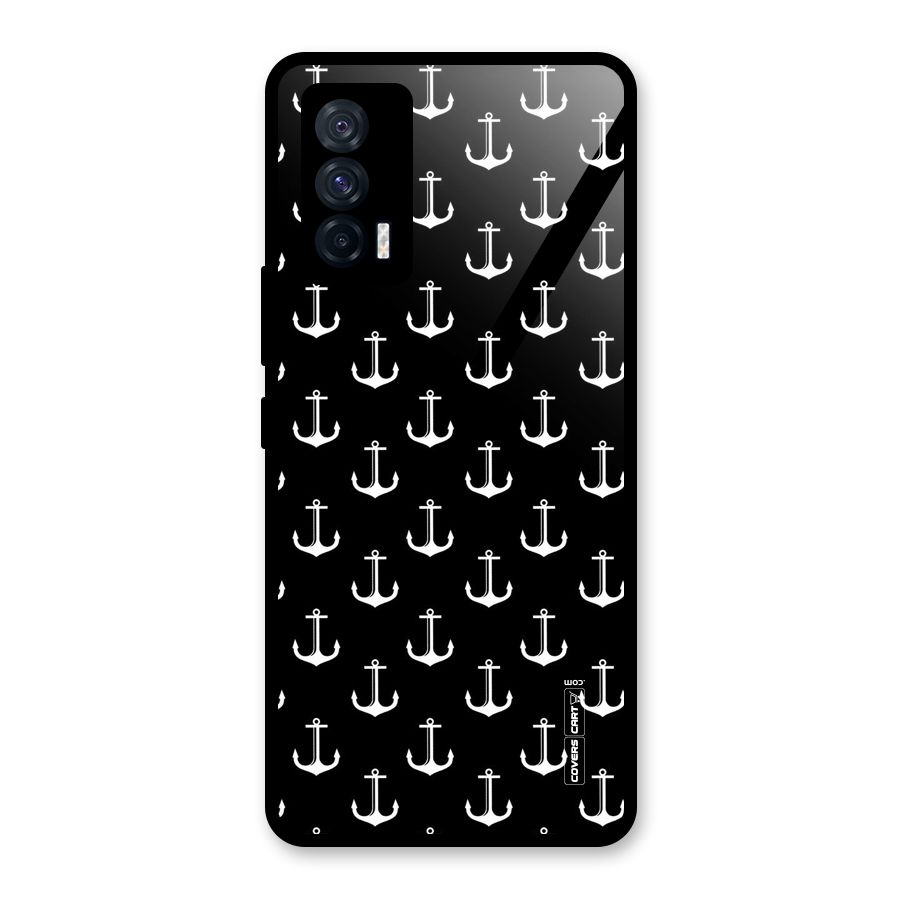 White And Black Anchor Pattern Glass Back Case for Vivo iQOO 7 5G