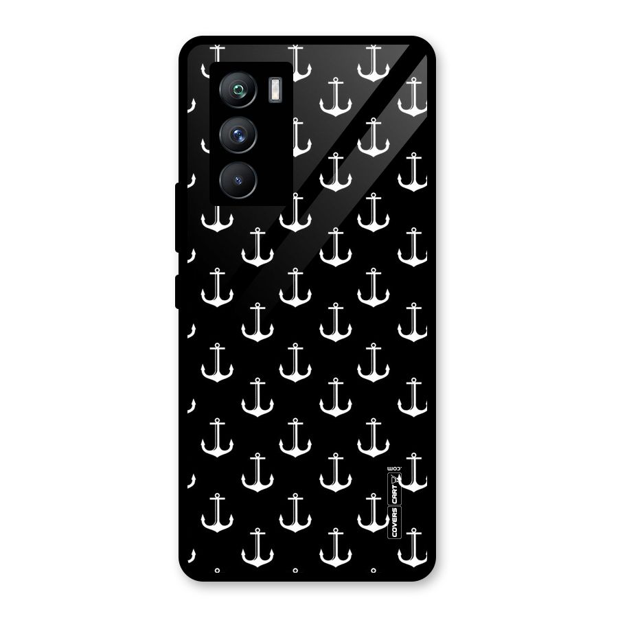 White And Black Anchor Pattern Glass Back Case for Vivo iQOO 9 SE