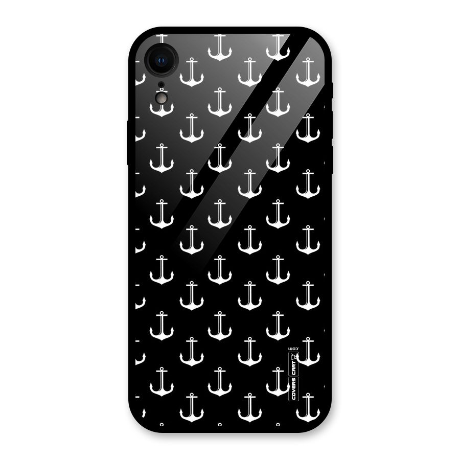 White And Black Anchor Pattern Glass Back Case for XR