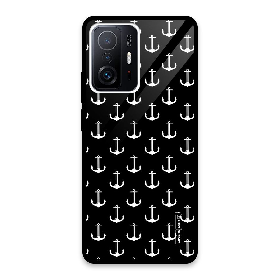 White And Black Anchor Pattern Glass Back Case for Xiaomi 11T Pro