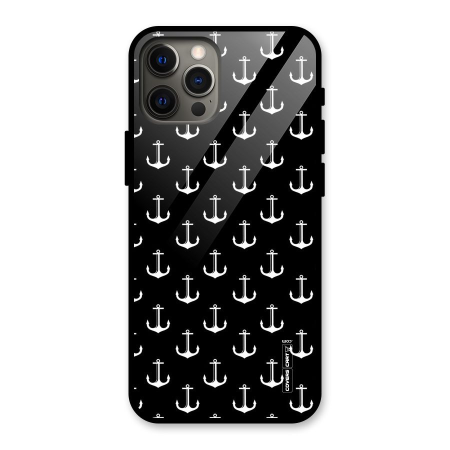 White And Black Anchor Pattern Glass Back Case for iPhone 12 Pro Max