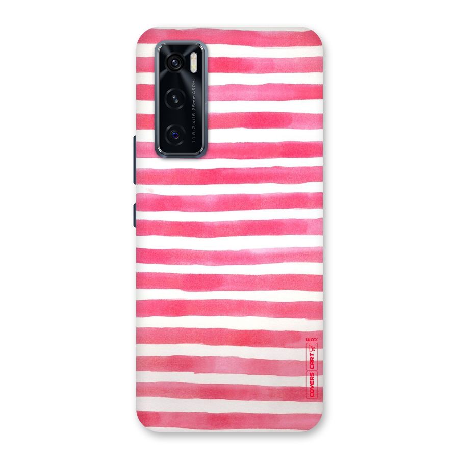White And Pink Stripes Back Case for Vivo V20 SE