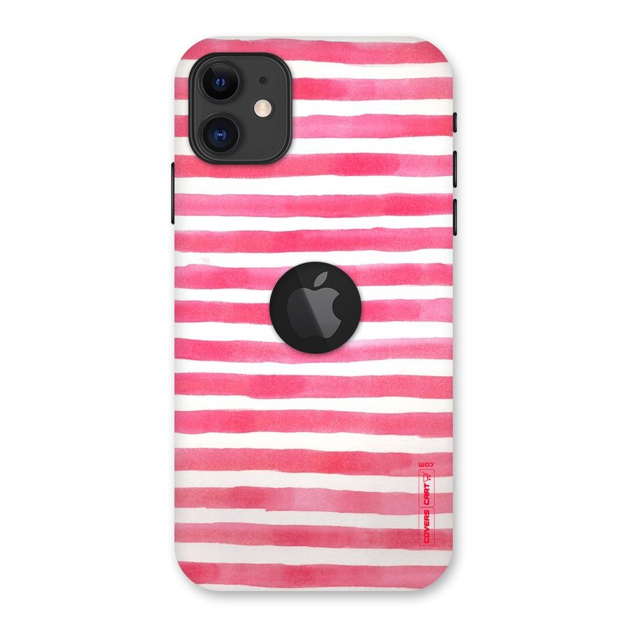 White And Pink Stripes Back Case for iPhone 11 Logo Cut