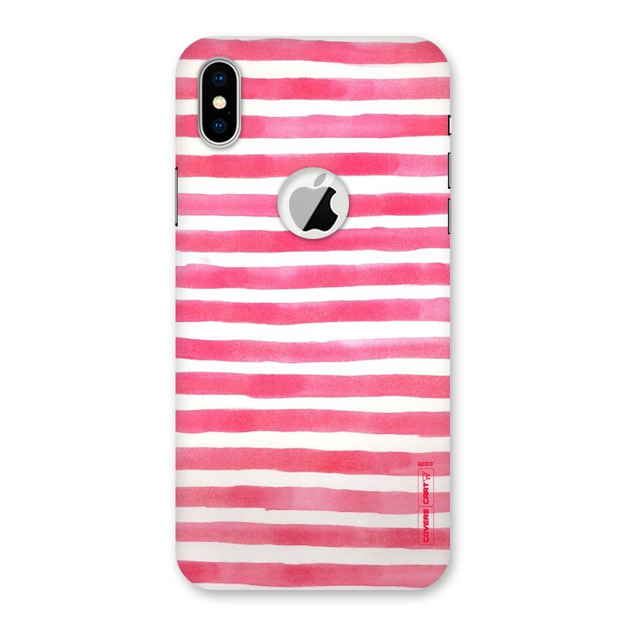 White And Pink Stripes Back Case for iPhone X Logo Cut