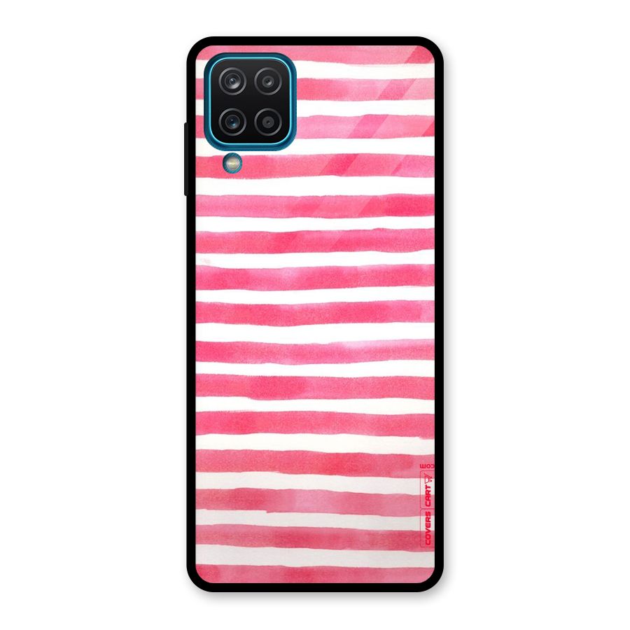 White And Pink Stripes Glass Back Case for Galaxy A12