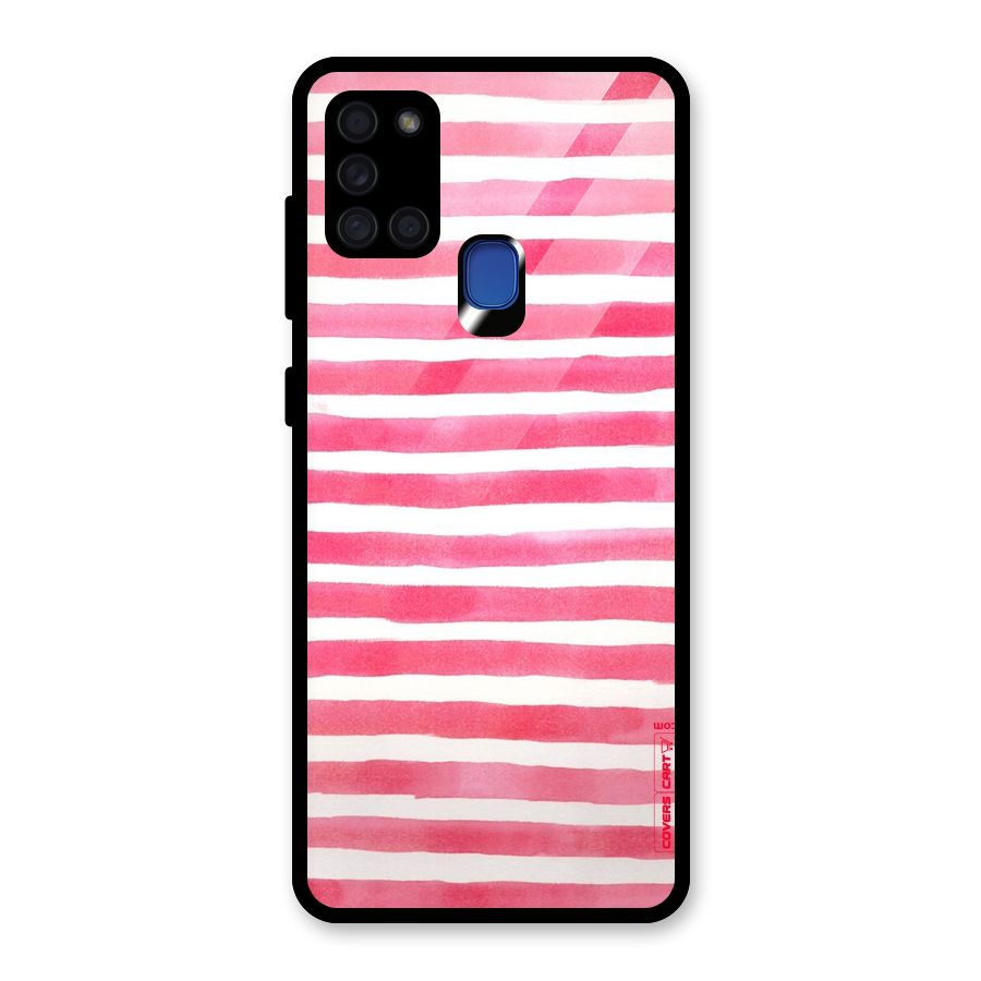 White And Pink Stripes Glass Back Case for Galaxy A21s