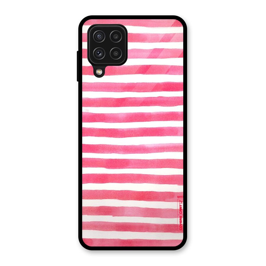 White And Pink Stripes Glass Back Case for Galaxy A22 4G