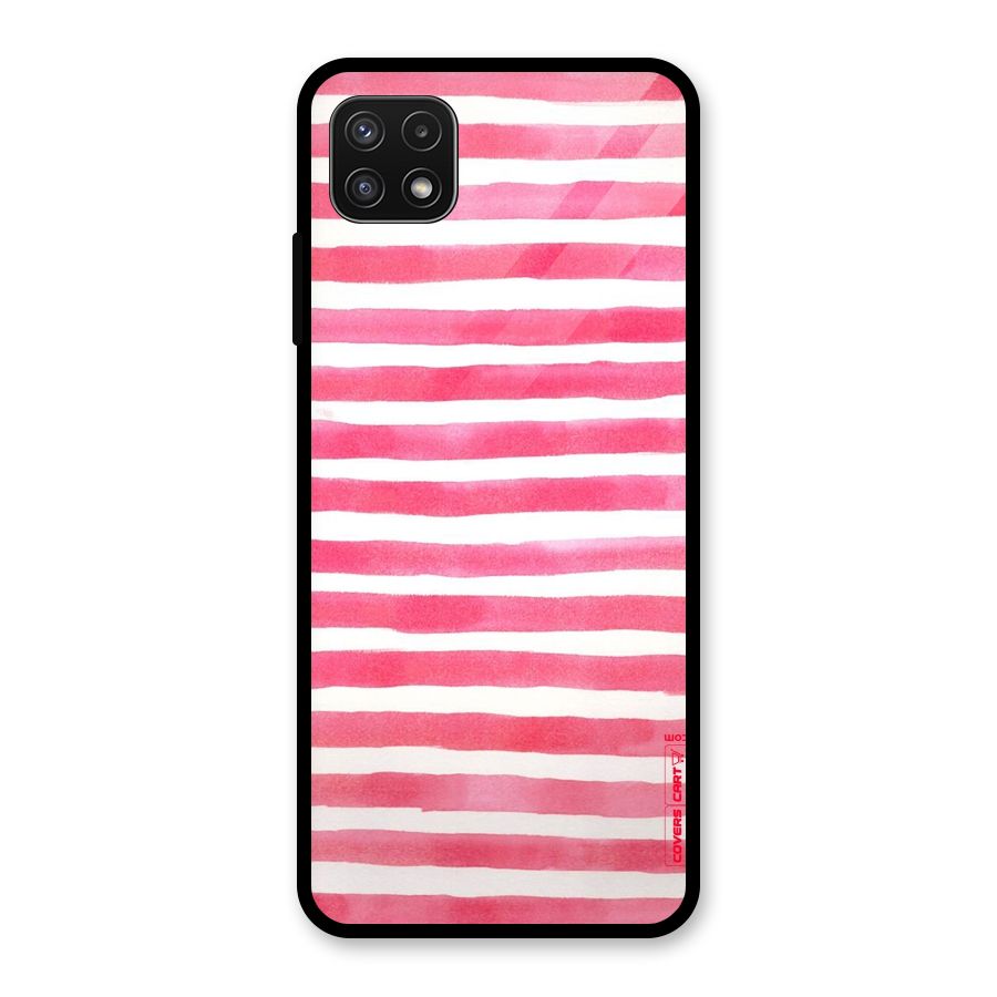 White And Pink Stripes Glass Back Case for Galaxy A22 5G