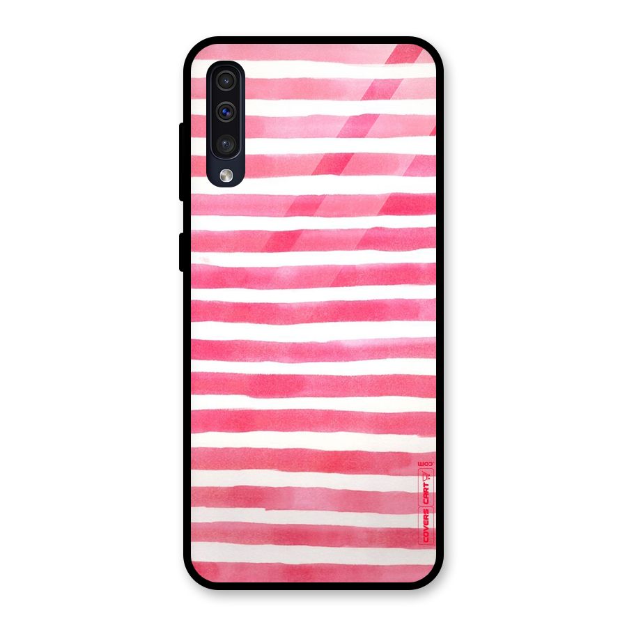 White And Pink Stripes Glass Back Case for Galaxy A50