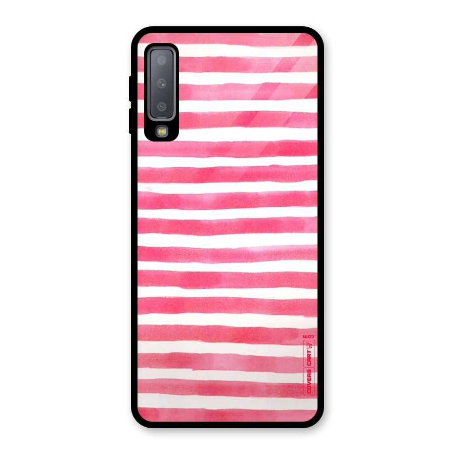 White And Pink Stripes Glass Back Case for Galaxy A7 (2018)