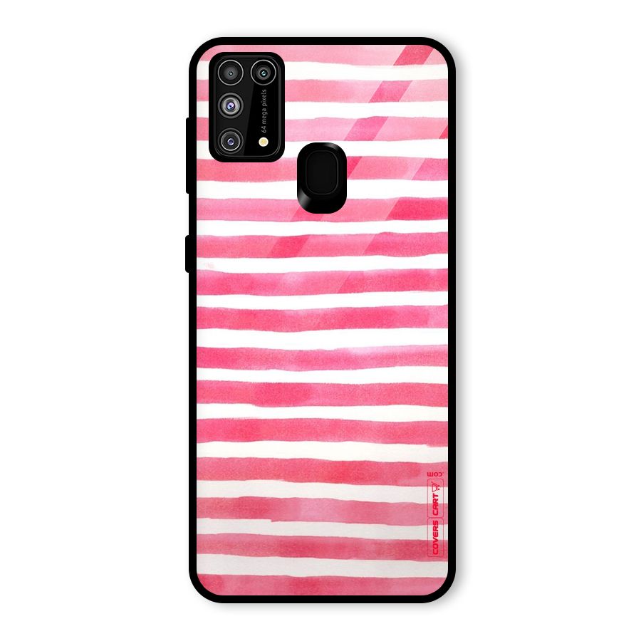 White And Pink Stripes Glass Back Case for Galaxy F41