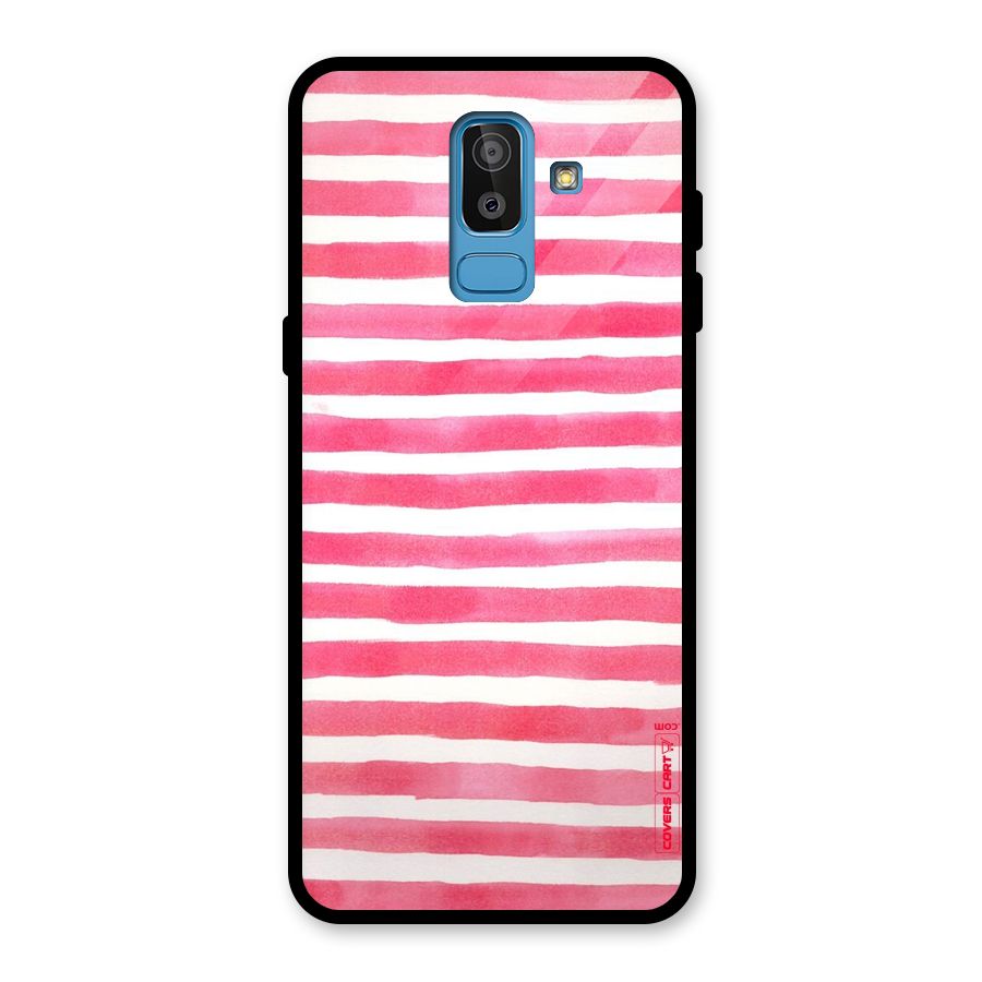 White And Pink Stripes Glass Back Case for Galaxy J8