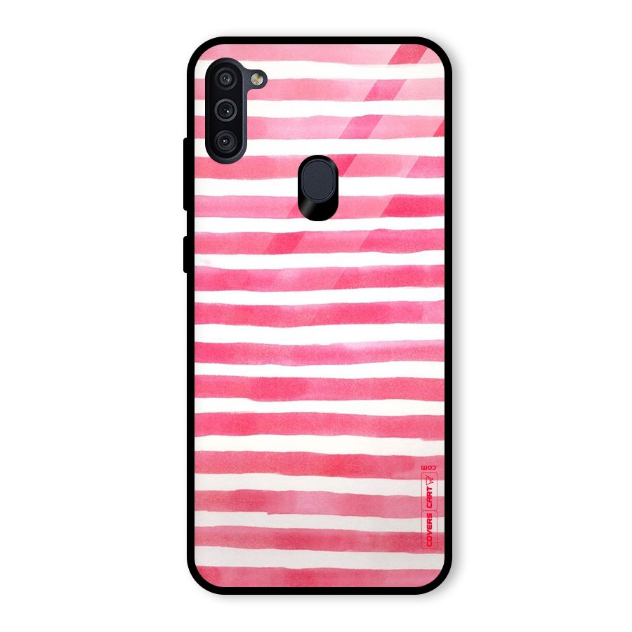 White And Pink Stripes Glass Back Case for Galaxy M11