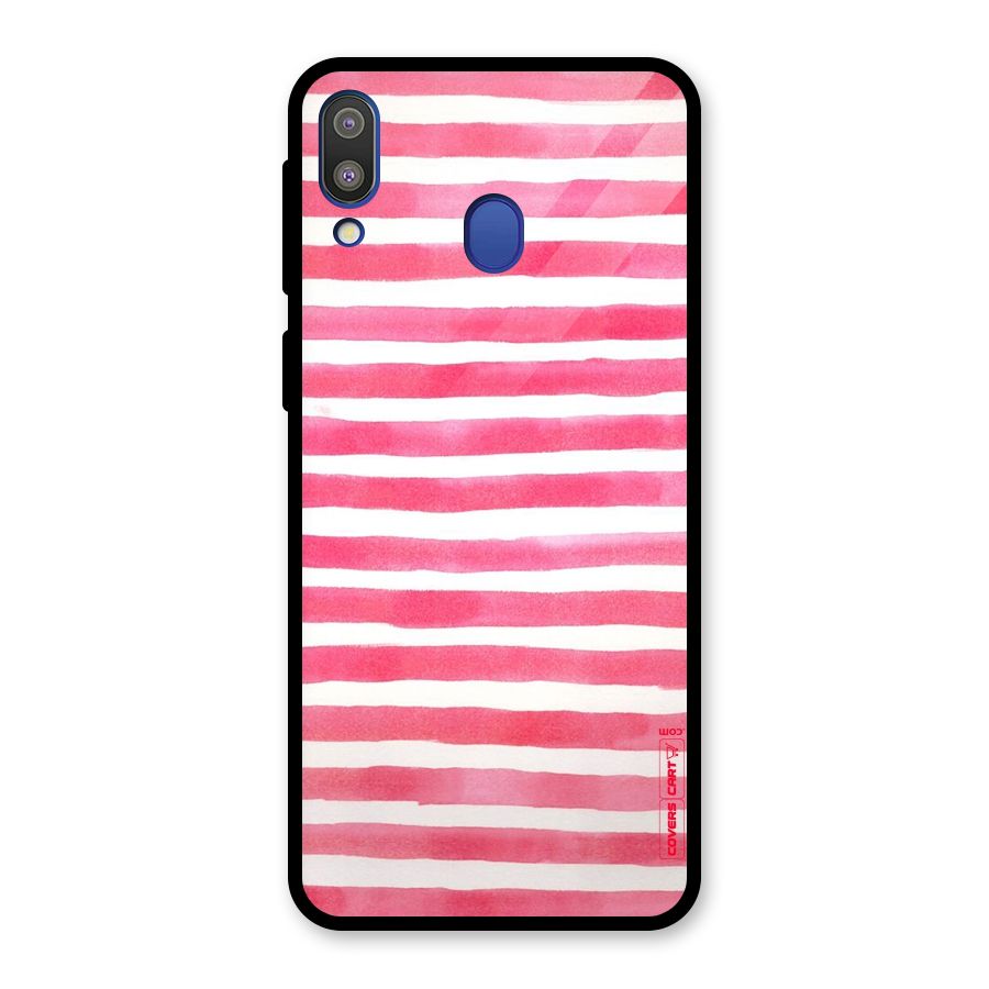 White And Pink Stripes Glass Back Case for Galaxy M20