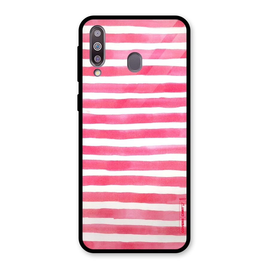 White And Pink Stripes Glass Back Case for Galaxy M30