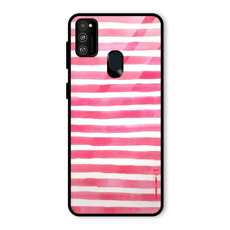 White And Pink Stripes Glass Back Case for Galaxy M30s