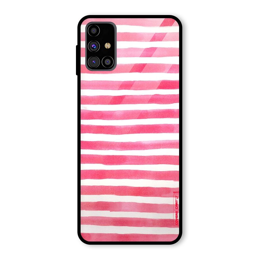 White And Pink Stripes Glass Back Case for Galaxy M31s